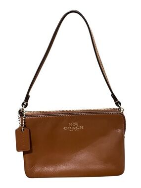 Coach Brown Leather Corner Zip Wristlet